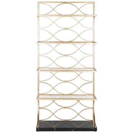 Safavieh Spano 4 Glass Tier Marble Base Etagere Faux Marb - Gold, Black & Clear FOX6299A
